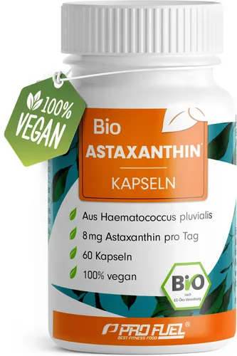ProFuel Astaxanthin 60 Kapseln | Hochdosiert & Vegan - Nahrungsergänzungsmittel mit 8 mg Premium Algamo® Astaxanthin pro Kapsel, 6000-mal stärkere antioxidative Wirkung als Vitamin C, 100% vegan und in Deutschland hergestellt.