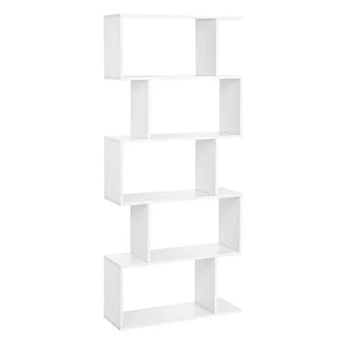 VASAGLE Bücherregal, Regal mit 5 Ebenen, Standregal, Büroregal, freistehend, Dekoregal, zur Präsentation, modern, für Wohnzimmer, Schlafzimmer, Büro, weiß LBC62WT