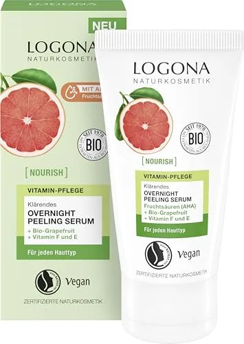 LOGONA Naturkosmetik NOURISH Klärendes Overnight Peeling Serum – 50 ml – Mit AHA - Ebenmäßiger Teint - für sanfte Hautregeneration - für jeden Hauttyp