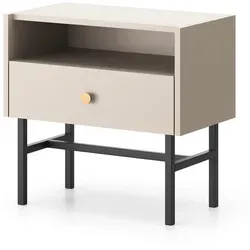 NACHTTISCH Dinley 1S Beige 54,8/52/39 cm – mit schwarzen Beinen im minimalistischen Design