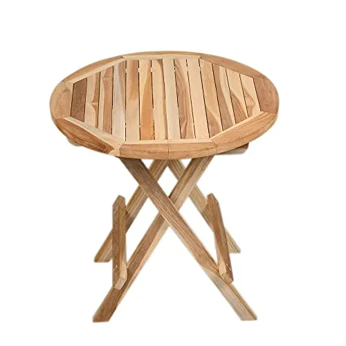 wohnfreuden Teak Garten Beistelltisch rund geschliffen klappbar massiv 50x50cm
