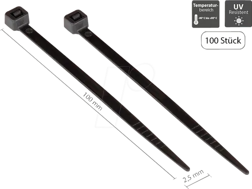 GC KAB-10S25 - Kabelbinder, UV-beständig, 100 mm, schwarz, 100er-Pack