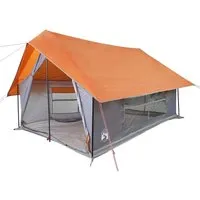 vidaXL Campingzelt 5 Personen Grau und Orange - Wasserdichtes Campingzelt für 5 Personen mit abnehmbarem Überzelt und E-Anschluss. Ideal für komfortable Outdoor-Abenteuer, schützt vor Wetter und Insekten.