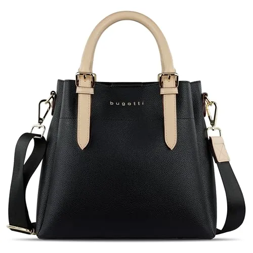 bugatti Ella Handtasche Damen Klein - Schwarz, leicht und geräumig mit abnehmbarem Schulterriemen für Büro oder Schule