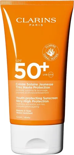 Clarins Crème Solaire Jeunesse SPF 50+ - Sonnenpflege für alle Hauttypen, schützt intensiv vor UV-Strahlen und beugt vorzeitiger Hautalterung vor. Die leichte, nicht fettende Formel zieht schnell ein und spendet Feuchtigkeit.