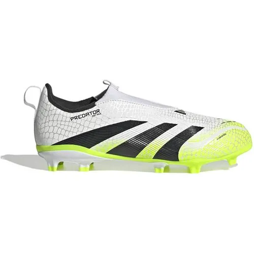 Adidas PREDATOR LEAGUE LL FG/MG KINDER - Weiß Fußballschuh - Fußballschuhe mit Hybridfeel Obermaterial und schnürlosem Strickschaft für optimale Ballkontrolle und Top-Performance auf festen Böden und Kunstrasen.