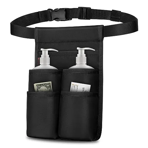 SITHON Massage Öl Flaschenhalter, Professioneller Therapeut Massage Holster für 2 Flaschen, Massieren Lotion Öl Flaschenhalter mit verstellbarem Gürtel mehrere Taschen für Masseur Masseurin