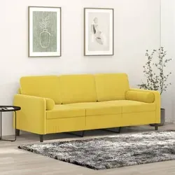 vidaXL 3-Sitzer-Sofa Gelb mit Zierkissen aus Samt von vidaXL