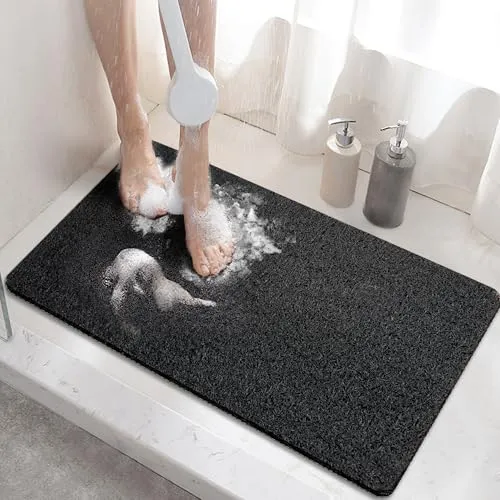 HITSLAM Duschmatte rutschfest, 60x40cm Badewannenmatte rutschfest mit Ablauf, Weiche PVC-Luffa Antirutschmatte Badewanne, Schnell Trocknende Badematte, Schwarz