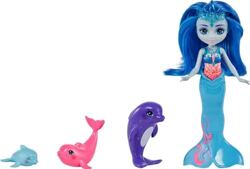 Enchantimals HCF72 - Royal Dorinda Dolphin Puppen-Familie (ca. 15 cm) mit Abnehmbarer Flosse und 3 Seepferdchen-Tierfiguren, tolles Spielzeug Geschenk für Kinder ab 3 Jahren