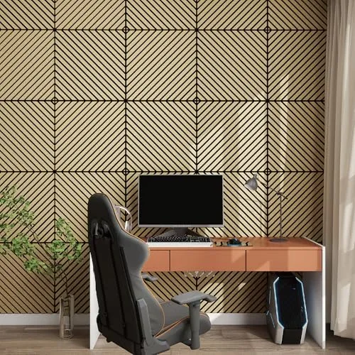 NEU.HOLZ Akustik Wandpaneele Vang 12er Set Wandverkleidung zum Kleben und Schrauben 4,32 m² Holzfurnier 3D Paneele diagonale Lamellen in Eichenoptik