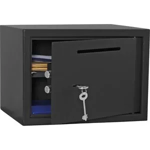 Rottner Einwurftresor Jupiter 3 - Kompakter Möbeltresor mit Einwurfschlitz - Sicherheits-Safe mit Einwurfschlitz für Geldscheine, herausnehmbarem Fachboden und Doppelbartschloss. Ideal für schnelles Verstauen Ihrer Wertgegenstände.