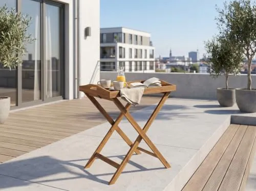 Prestige Home Faltbarer Gartentablett-Tisch aus Akazienholz, 68 x 44 x 74 cm, klappbarer Beistelltisch aus Holz, Gartentisch für Balkon, Terrasse, Garten & Camping, Braun