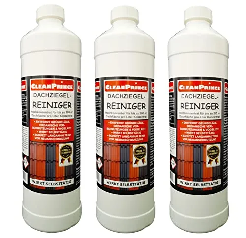 CleanPrince 3 x 1 Liter = 3 Liter Dachziegelreiniger Grünspan Dach Reiniger Dachziegel-Reiniger Ziegeln Ziegel engobierte lasierte Ziegeln Bitumen Tonziegeln Betonziegeln