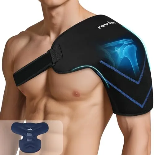REVIX große Schulter-Kühlpack-Wrap & Bandage für Rotatorenmanschette & Arm | Wiederverwendbare Gel Schulter Kühlpack für Erholung nach Belastungen bei Muskelbelastungen für Damen & Herren