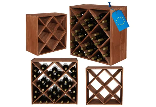 MODO24 X-Flaschenregal für 30 Flaschen – Modulares Weinregal aus Massivholz, Stapelbar, 60x60x30 cm, Braun - Maximale Gestaltungsfreiheit für Ihre Weinlagerung: Das modulare System passt sich Ihren Bedürfnissen an und bietet eine Vielzahl an funktionalen Optionen. Ideal für Küchenmöbel oder professionelle Präsentationswände.