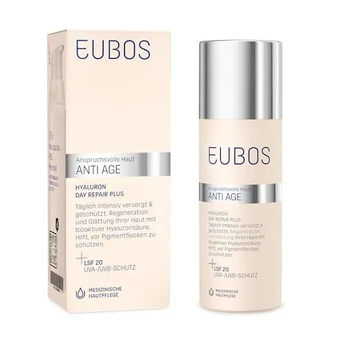 EUBOS ANTI AGE, Hyaluron Day Repair Plus LSF 20, Anti Falten Tagescreme für trockene Haut mit Sonnenschutz, Schutz vor Hautalterung, Hautschädigung, Hautverträglichkeit dermatologisch bestätigt, 50ml