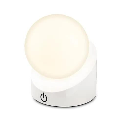 BRILONER - Mini LED Tischlampe kabellos IP54 mit Touch, dimmbar in Stufen, Akku & Lichtquelle tauschbar, Nachttischlampe, Kugel, LED Lampe, Akku Tischleuchte, Outdoor Lampe, 10x8x9 cm, Weiß