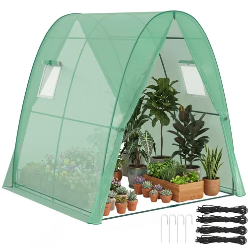 Outsunny Gewächshaus mit Rolltür und 2 Fenstern - Garten-Zubehör: Winterfestes Foliengewächshaus aus Stahl mit stabiler Konstruktion und guter Belüftung - ideal für Tomaten, Gemüse und Blumen.