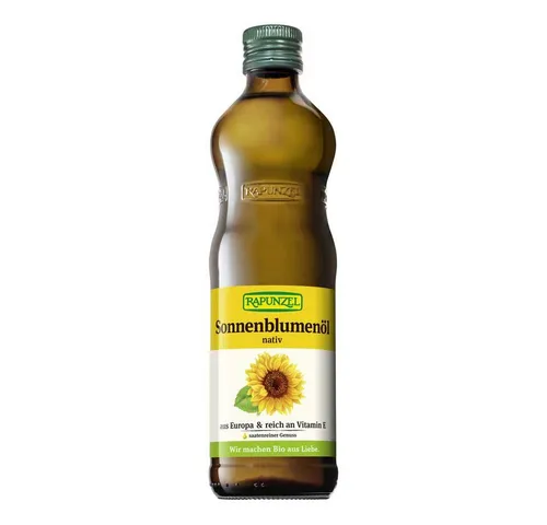 Rapunzel Sonnenblumenöl nativ bio 0,5L - Speiseöle - Vielseitiges nativ bio Öl aus europäischen Sonnenblumenkernen, ideal für kalte und warme Speisen, reich an wertvollen Fettsäuren und Vitamin E.