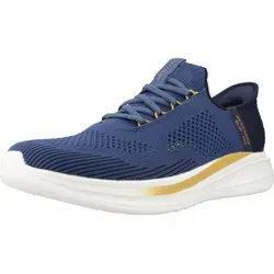 Skechers Herren Slade-Quinto Hands Free Slip-in Mokassin, Blau, 44 EU - Slipper & Mokassins für Herren mit freihändiger Slip-In-Funktion, luftgekühltem Memory-Schaum und Goga Mat Arch Support für optimalen Komfort.