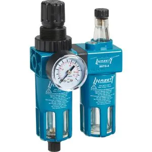 Hazet Druckminderer 9070-4 für Druckluft, 1/4 Zoll - Luftkompressoren-Zubehör mit Wasserabscheider und Nebelöler für effizienten Betrieb und längere Lebensdauer von Druckluft-Werkzeugen. Max. Arbeitsdruck 10 bar, Luftdurchlass 1800 l/min.