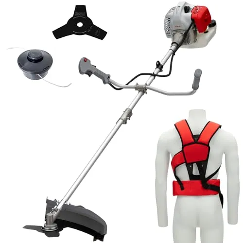 IKRA Benzin Freischneider IBF 4342 mit Zubehör - Rasentrimmer & Motorsensen mit 2-Takt-Benzinmotor (42,7cm³) für starke Leistung, inkl. Fadenspule und 3-Zahn-Messer für vielseitige Anwendungen. Komfortabler Schultergurt und teilbarer Schaft für einfache Handhabung.