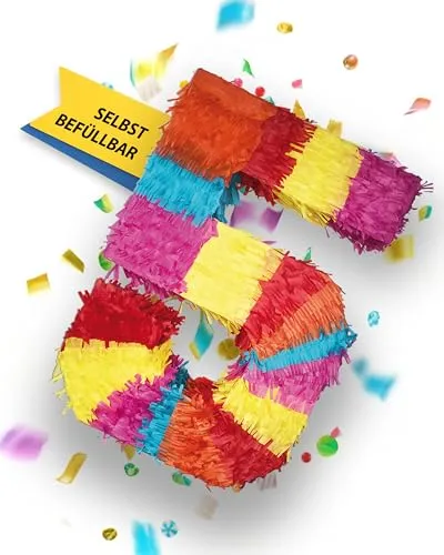 Party Factory – Pinata Geburtstagsdeko für Kinder zum Befüllen & aufhängen – Bunte Schlag-Piñata als Party Deko in 50x35x8 cm für Kindergeburtstag & Mottopartys – Partyspiel Pinjata mit der Zahl 5