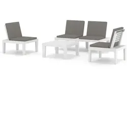 vidaXL 4-tlg. Garten-Lounge-Set mit Kissen - Gartenmöbel-Set aus pflegeleichtem Kunststoff in Weiß, ideal für entspannte Stunden im Freien mit hohem Sitzkomfort dank dicker Kissen.