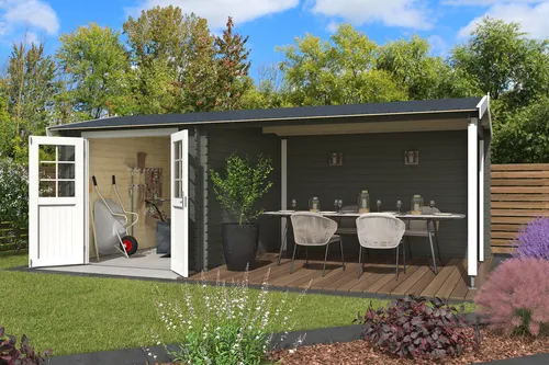 Gartenhaus Blockhaus Satteldach Ivana grau 590x295 cm