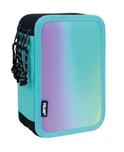 MILAN Federmäppchen mit 3 Fächern - Sonnenuntergang in Grün - Praktisches Federmäppchen mit 3 Fächern für optimale Organisation. Ideal für Schüler, enthält umfangreiches Schulmaterial und ist aus reißfestem Polyester gefertigt.