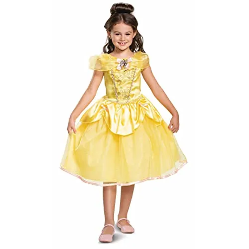 Disney Offizielles Deluxe Belle Kostüm Mädchen - Kostüme für Kinder: Verwandle dich in die Prinzessin Belle mit diesem hochwertigen Kostüm, das Glitzer und Glimmer für magische Momente bietet. Ideal für Karneval, Fasching oder Geburtstagsfeiern.