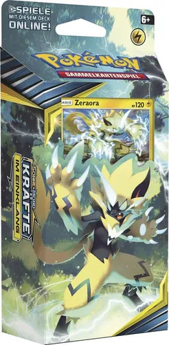 Pokemon Sonne & Mond Serie 10 - Kräfte im Einklang 1 Themendeck Zeraora Deutsch - Entdecke das Themendeck Zeraora aus der Pokémon Sonne & Mond Edition. Ideal für Einsteiger und Sammler, bietet es strategische Spielmöglichkeiten und spannende Kämpfe in deutscher Sprache! Perfekt für dein nächstes Duell!