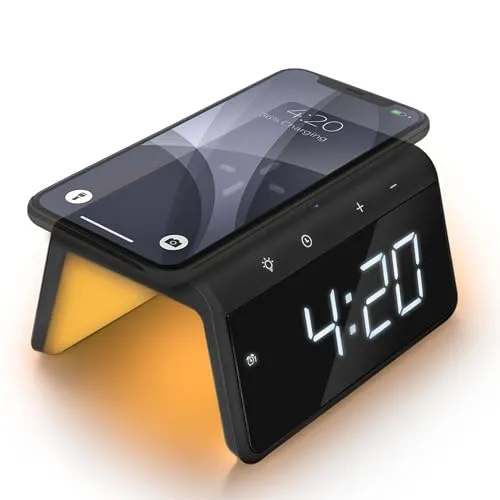 Caliber Digitaler Wecker mit Licht und Quick Charge Ladestation - Wecker mit dimmbarem Display, Doppelalarm und lauter Alarmfunktion – ideal für Kinder und Tiefschläfer. Inklusive sanftem Aufwachlicht für einen stressfreien Start in den Tag.