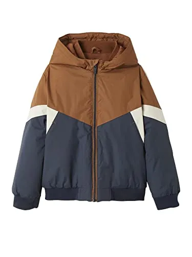 Vertbaudet Jungen Windjacke, Übergangsjacke colorblock camelfarben 86 - Wasserabweisende Windjacke mit gefütterter Kapuze und geripptem Stehkragen, ideal für wechselhaftes Wetter und aktive Kinder.