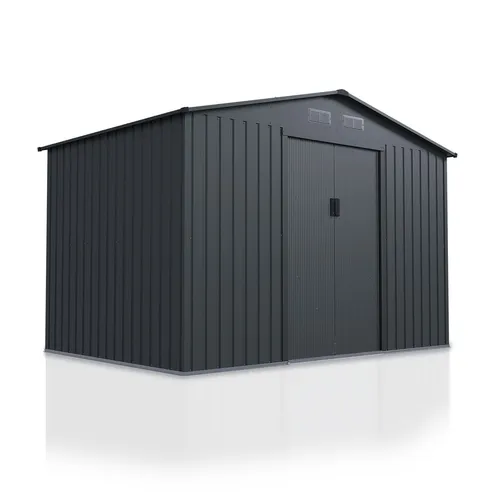 Juskys Metall Geräteschuppen XL – Dunkelgrau, wetterfest