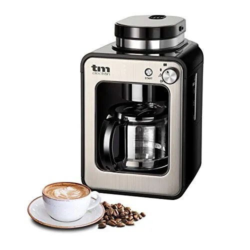 TM Electron TMPCF020S Mini Kaffeemaschine mit Mahlwerk - Kaffeemaschine für 4 Tassen, 600 W, mit integriertem Mahlwerk für frische Kaffeebohnen oder gemahlenen Kaffee. Kompakt und platzsparend, ideal für kleine Küchen.