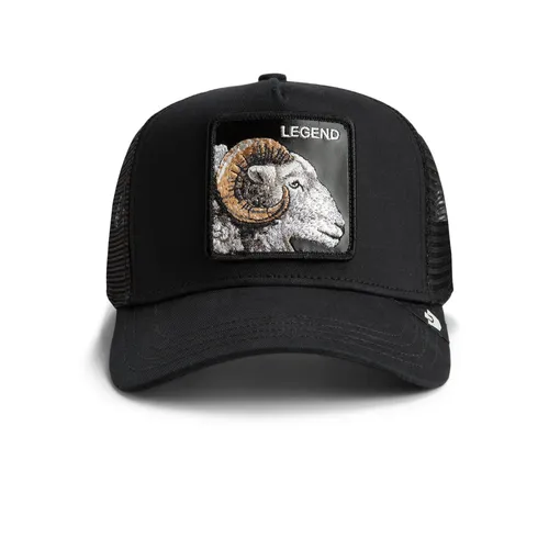 GOORIN Bros. Legend Trucker Cap - Schwarz mit Widder-Motiv - Klassische Trucker Cap mit hochwertigem Widder-Motiv, ideal für stylische Auftritte. Hergestellt aus 57% Polyester und 43% Baumwolle, Handwäsche empfohlen. Einheitsgröße für optimalen Tragekomfort.
