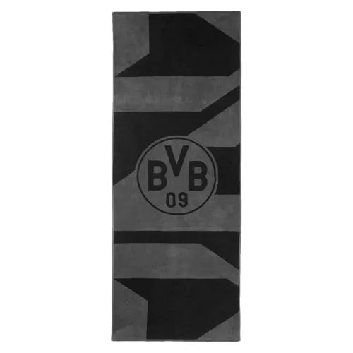 BVB Badetuch grau/schwarz 70x180 cm - Badetuch aus 100% Bio-Baumwolle, extra saugfähig mit BVB-Emblem, ideal für Sport, Strand oder Zuhause – nachhaltig und stylisch.