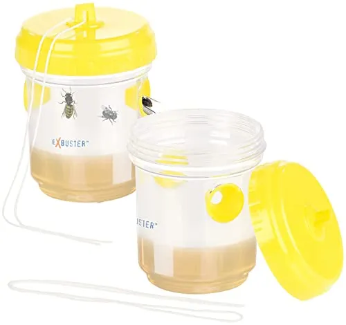 Exbuster Wespenfalle: Giftfreie Wespen- & Fliegenfalle zum Hinstellen und Aufhängen, 2er-Set (Insektenfänger, Insekten-Lebendfalle, Fruchtfliegenfalle)