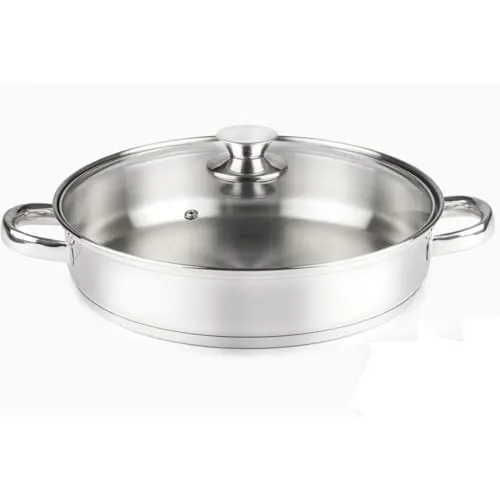 VIER Kochtopf aus Edelstahl 18/10-30 cm Ø x 6,5 cm Fassungsvermögen 4,6 Liter mit Glasdeckel | hohle und feste Griffe