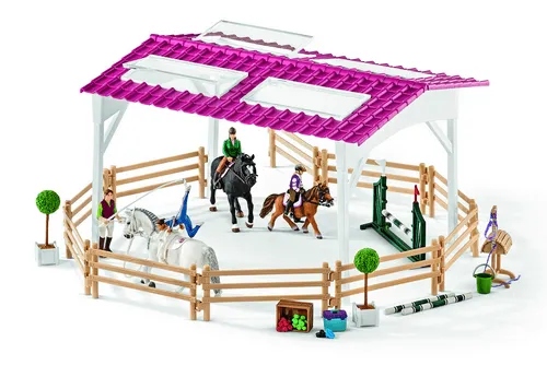 Reitschule mit Reiterinnen und Pferden von Schleich