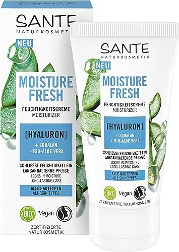 SANTE Naturkosmetik Moisture Fresh Feuchtigkeitscreme Hyaluron, Squalan & Bio-Aloe-Vera - 50 ml - intensive Feuchtigkeit für trockene Haut - langanhaltende Gesichtspflege - vegan & natürlich