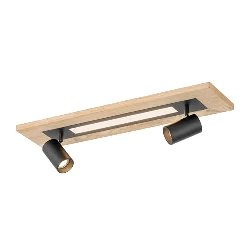 EGLO Deckenlampe Torrestralle - Moderne Deckenlampe mit LED-Panel und schwenkbaren Spots, aus schwarzem Metall und Eiche-Furnier, ideal für wohnliche Beleuchtung in jedem Raum.