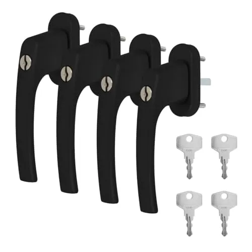 Alu Fenstergriff in Schwarz RAL 9005 abschließbar - Stiftlänge 40mm 4 x