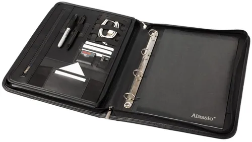Jüscha Alassio Orga-Fächermappe A4 - Elegante Organizer Mappe aus Lederimitat - Aktentaschen: Hochwertige Fächermappe aus schwarzem Lederimitat mit umlaufendem Reißverschluss und vielfältigen Fächern für optimale Organisation bei Meetings und im Büro.