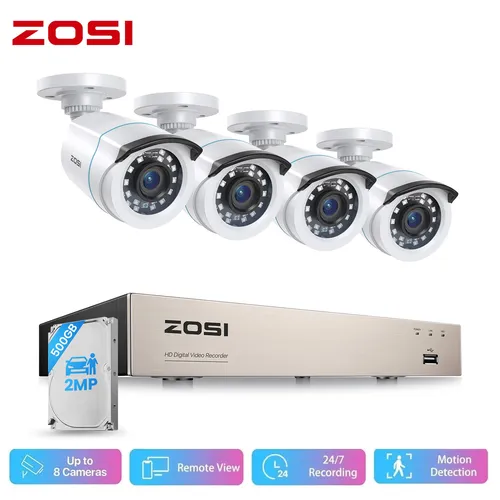 ZOSI 1080P Überwachungskamera Set Außen DVR 2MP IR Kameras mit Featplatte 500GB