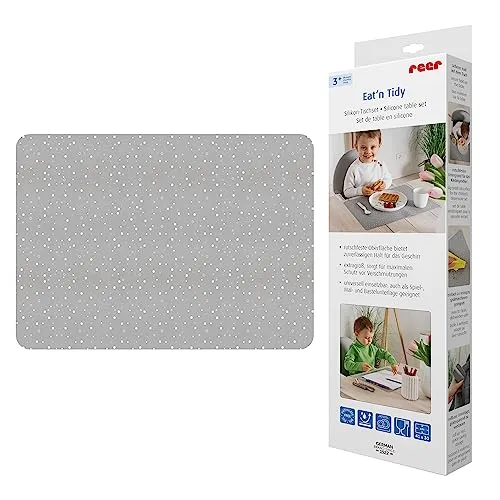 Reer Eat’n Tidy Silikon-Tischset, rutschfestes Platzset für Kinder, ca 41 x 30 cm, abwaschbar, spülmaschinen-geeignet, grau, 25021