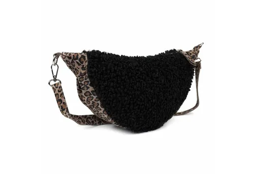 ITALYSHOP24 Schultertasche Made in Italy Damen Teddy Fell Tasche Leo Muster Cross Over Body Bag, Umhängetasche Brusttasche Handytasche Gürteltasche Animal Print Plüsch