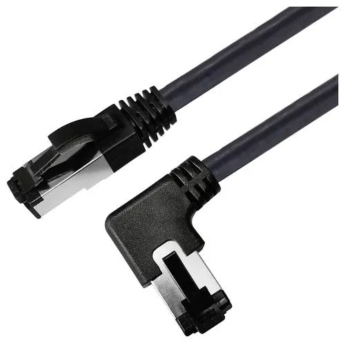 Maxtrack TI52-1,5L RJ45 Netzwerkkabel, Patchkabel CAT 8.1 S/FTP 1.50m Schwarz 90° nach links gewinkelt, Einzelschirm 1St.